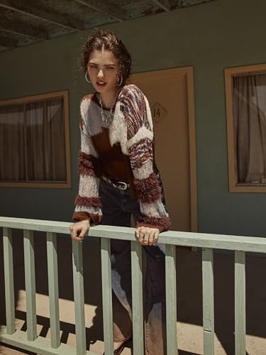 Women‘s Wool Color Block Sweater Knitted Boat Neck Bell Sleeve Pullover Sweatshirt Tops