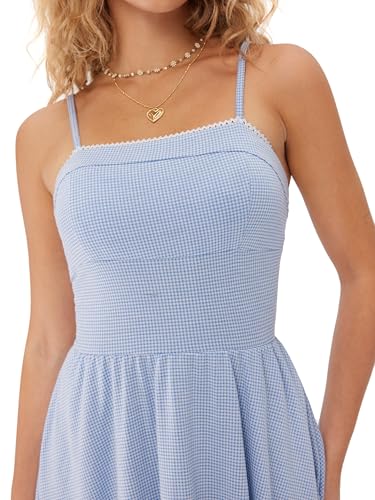 Women's Gingham Mini Dress for Summer Plaid Dresses Flowy Trendy Sun Dress