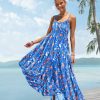 Summer Bohemian Floral Dresses for Women Spaghetti Straps Maxi Dress Casual Flowy Dresses with Pockets ES0
