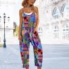 Women's Casual Floral Jumpsuits Spaghetti Straps Sleeveless Boho Summer Loose Harem Overalls Rompers with Pockets PZU