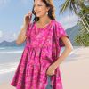 Women's Casual Short Sleeve Shirts Summer Floral Loose Tiered Swing Tunics Tops Blouses BEL