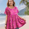 Women's Casual Short Sleeve Shirts Summer Floral Loose Tiered Swing Tunics Tops Blouses BEL