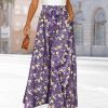 Women Wide Leg Pants High Waisted Floral Boho Palazzo Culottes Casual Flowy Tie Knot Trousers with Pockets PPS