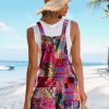 Women's Summer Casual Rompers Boho Floral Short Overalls Adjustable Tie Knot Straps Loose Jumpsuits with Pockets PHY