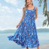 Summer Bohemian Floral Dresses for Women Spaghetti Straps Maxi Dress Casual Flowy Dresses with Pockets ES0