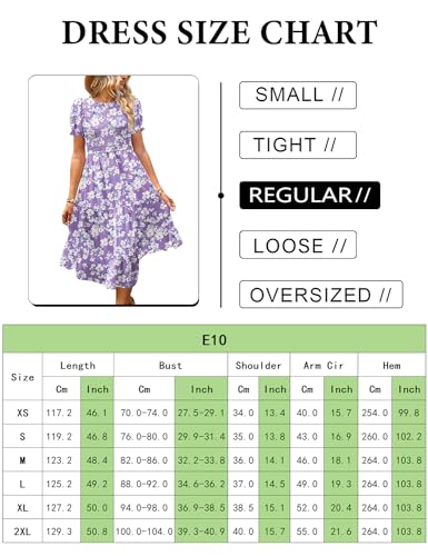 Women's Summer Causal Puff Short Sleeve Smocked Dress Elastic Waist Tiered Midi Dress with Pockets EP2