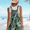 Women's Summer Casual Rompers Boho Floral Short Overalls Adjustable Tie Knot Straps Loose Jumpsuits with Pockets PHY