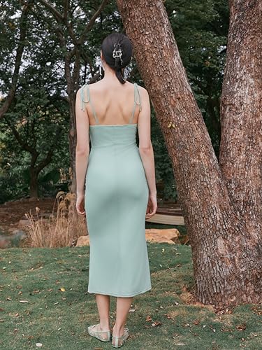 Women's Summer Floral Maxi Dress Spaghetti Strap Sleeveless Bodycon Ruched Mesh Dresses 2025 Trendy