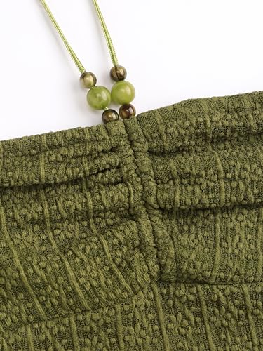Halter Tops for Women Crochet Boho Backless Ruched Tie Back Vacation Beach Tank Crop Tops