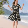 Women's Summer Floral Ruffle Short Sleeve Dresses Casual A Line T Shirt Dress Beach Sundresses with Pockets ESL