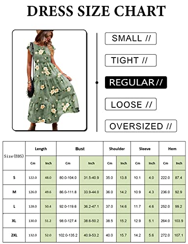 Women Summer Dresses Ruffle Cap Sleeve Casual Dress Boho Smocked Bodice Maxi Dress with Pockets E05