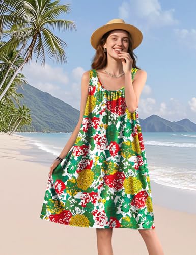 Summer Dresses for Women 2025 Casual Boho Floral Sundresses Sleeveless Scoop Neck Beach Tank Dresses EVS