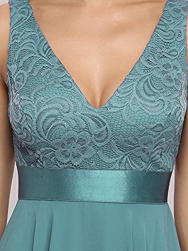 Women's Sexy V Neck Empire Waist Sleeveless Lace Chiffon Hi-Lo Cocktail Dress 00207-PH
