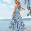 Summer Bohemian Floral Dresses for Women Spaghetti Straps Maxi Dress Casual Flowy Dresses with Pockets ES0