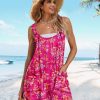 Women's Summer Casual Rompers Boho Floral Short Overalls Adjustable Tie Knot Straps Loose Jumpsuits with Pockets PHY