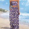 Women Summer Boho Palazzo Pants High Waist Wide Leg Floral Casual Cotton Lounge Trousers with Pockets PP0