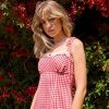 Womens Summer Gingham Dress Plaid Tie Spaghetti Strap Sleeveless Lace Trim Cute A Line Casual Mini Dresses Sundress