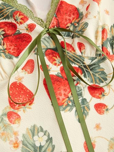Summer Mini Dresses for Women Fruit Pattern Sweetheart Neck Sleeveless Sundress Knotted Tie A Line Sun Dresses