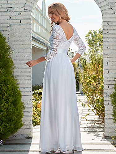Women's Round Neck Lace 3/4 Sleeves Floor Length A Line Wedding Dress 07412-PH