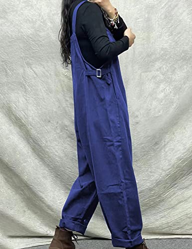 Overalls Women Plus Size Loose Fit Jumpsuits Adjustable Waist Casual Long Bib Pants Cotton Rompers with Pockets PQ1