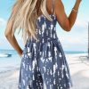 Women Summer Smocked Short Overalls Casual Boho Floral Rompers Spaghetti Straps Beach Jumpsuits with Pockets PH0
