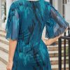 Women's Tops 3/4 Sleeve Blouses Dressy Casual Double Layers Mesh Tunic Shirts