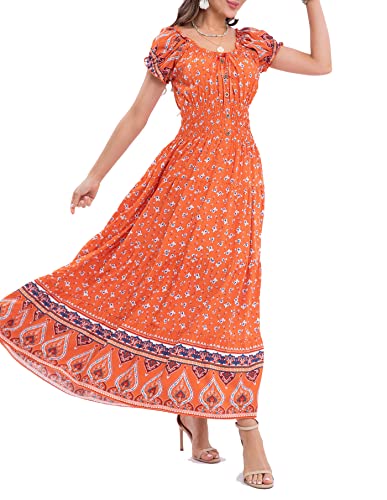 Women's 2025 Summer Short Sleeves Boho Floral Print Tiered Casual Flowy Long Maxi Dress