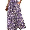 Women Wide Leg Pants High Waisted Floral Boho Palazzo Culottes Casual Flowy Tie Knot Trousers with Pockets PPS