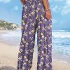 Women Summer Boho Palazzo Pants High Waist Wide Leg Floral Casual Cotton Lounge Trousers with Pockets PP0