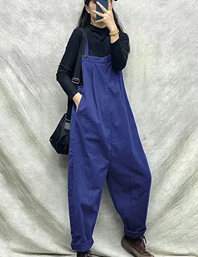 Overalls Women Plus Size Loose Fit Jumpsuits Adjustable Waist Casual Long Bib Pants Cotton Rompers with Pockets PQ1