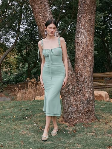 Women's Summer Floral Maxi Dress Spaghetti Strap Sleeveless Bodycon Ruched Mesh Dresses 2025 Trendy