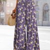 Women Summer Boho Palazzo Pants High Waist Wide Leg Floral Casual Cotton Lounge Trousers with Pockets PP0