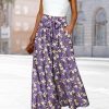 Women Wide Leg Pants High Waisted Floral Boho Palazzo Culottes Casual Flowy Tie Knot Trousers with Pockets PPS