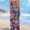 Women Summer Boho Palazzo Pants High Waist Wide Leg Floral Casual Cotton Lounge Trousers with Pockets S PP0 P002B
