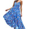 Summer Bohemian Floral Dresses for Women Spaghetti Straps Maxi Dress Casual Flowy Dresses with Pockets ES0