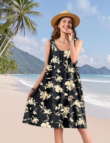 Summer Dresses for Women 2025 Casual Boho Floral Sundresses Sleeveless Scoop Neck Beach Tank Dresses EVS