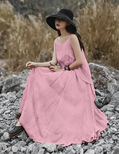 2023 Summer Dresses for Women Solid Casual Loose Bohemian Dress Spaghetti Strap Maxi Dress M01