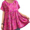 Women's Casual Short Sleeve Shirts Summer Floral Loose Tiered Swing Tunics Tops Blouses BEL