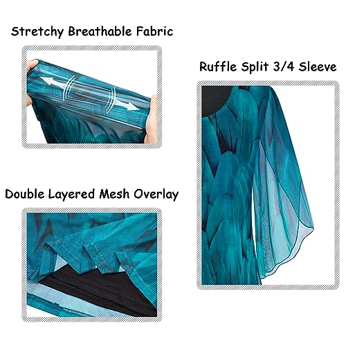 Women's Tops 3/4 Sleeve Blouses Dressy Casual Double Layers Mesh Tunic Shirts