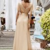 Women's Mother of Bride Dress Double V-Neck Empire Waist Front Wrap Tulle Bridesmaid Dress 07962