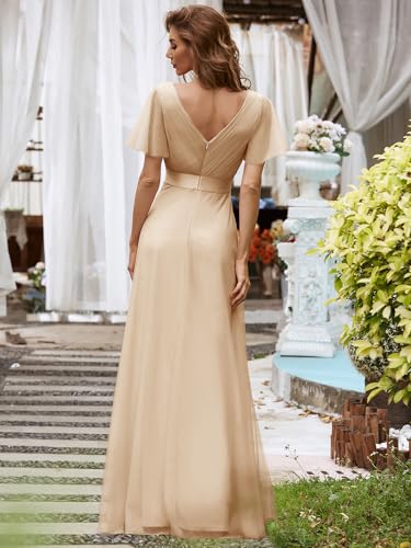 Women's Mother of Bride Dress Double V-Neck Empire Waist Front Wrap Tulle Bridesmaid Dress 07962