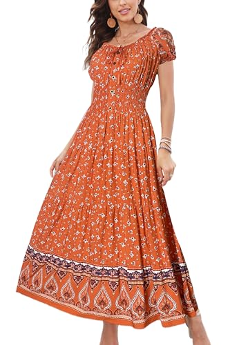 Women's 2025 Summer Short Sleeves Boho Floral Print Tiered Casual Flowy Long Maxi Dress