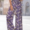 Women Summer Boho Palazzo Pants High Waist Wide Leg Floral Casual Cotton Lounge Trousers with Pockets PP0