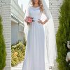Women's Round Neck Lace 3/4 Sleeves Floor Length A Line Wedding Dress 07412-PH