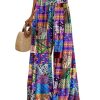 Women Summer Boho Palazzo Pants High Waist Wide Leg Floral Casual Cotton Lounge Trousers with Pockets S PP0 P002B