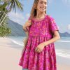 Women's Casual Short Sleeve Shirts Summer Floral Loose Tiered Swing Tunics Tops Blouses BEL