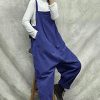 Overalls Women Plus Size Loose Fit Jumpsuits Adjustable Waist Casual Long Bib Pants Cotton Rompers with Pockets PQ1