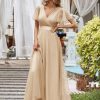 Women's Mother of Bride Dress Double V-Neck Empire Waist Front Wrap Tulle Bridesmaid Dress 07962