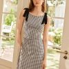 Gingham Dress Women's Sleeveless Summer Mini Dress Tie Shoulder