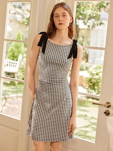 Gingham Dress Women's Sleeveless Summer Mini Dress Tie Shoulder